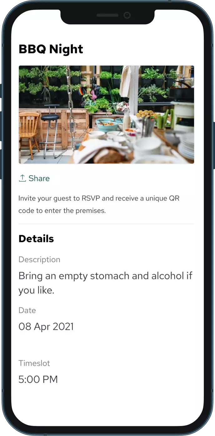 Mobile screen showing the visitor invite feature on Habitap ONE